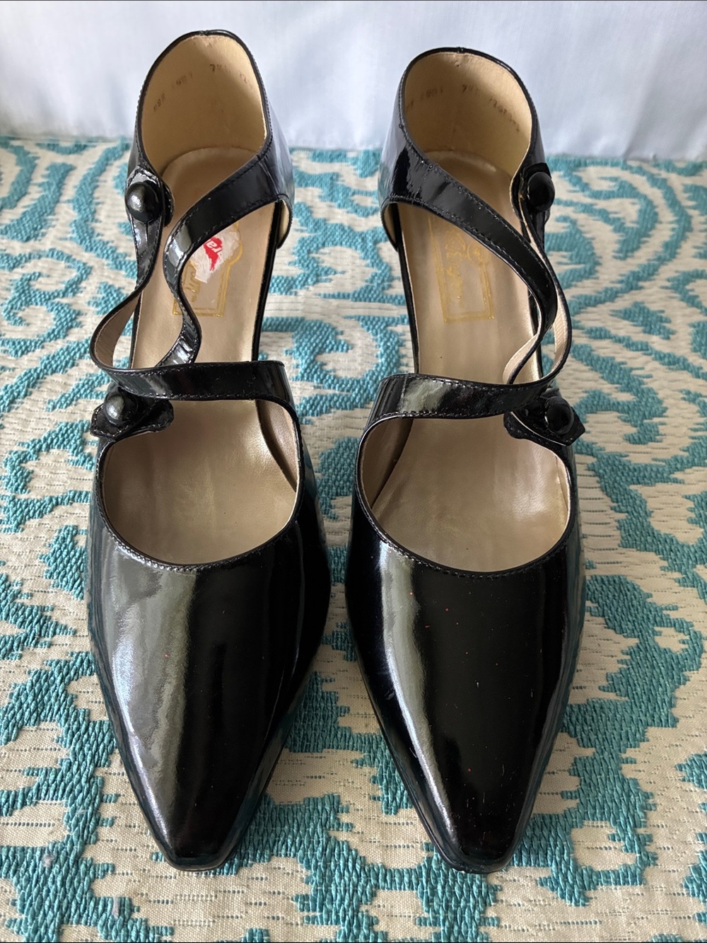 Worthington Black Patent Mary Jane Pointed-Toe Heels Anne Sz71/2 M Brazil